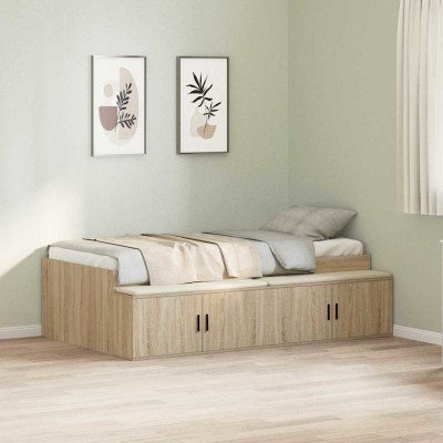 Cama con almacenamiento Roble Sonoma 90 x 190 cm