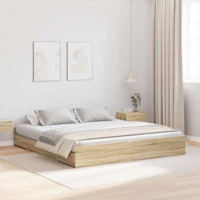 Cama con almacenamiento con cabecera Roble Sonoma 200 x 200 cm