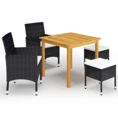 Juego de comedor de jardín de 5 piezas negro