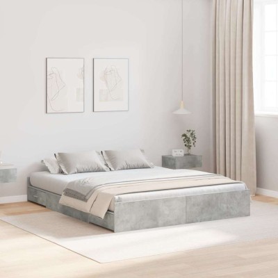 Cama con almacenamiento con cabecera Gris hormigón 140 x 200 cm