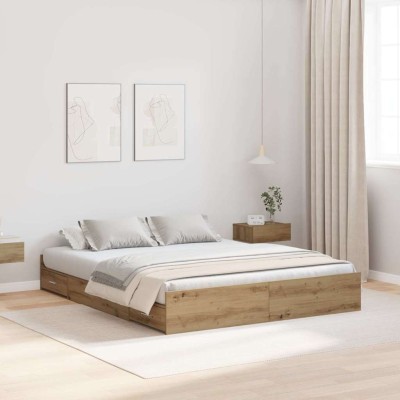 Cama con almacenamiento con cabecera Roble artisan 140 x 190 cm