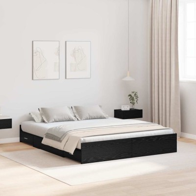 Cama con almacenamiento con cabecera Roble negro 135 x 190 cm