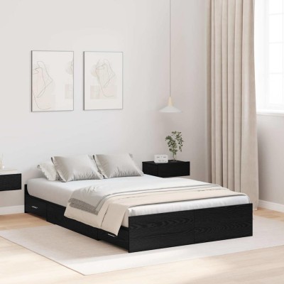 Cama con almacenamiento con cabecera Roble negro 120 x 190 cm