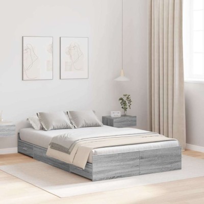 Cama con almacenamiento con cabecera Gris sonoma 120 x 190 cm