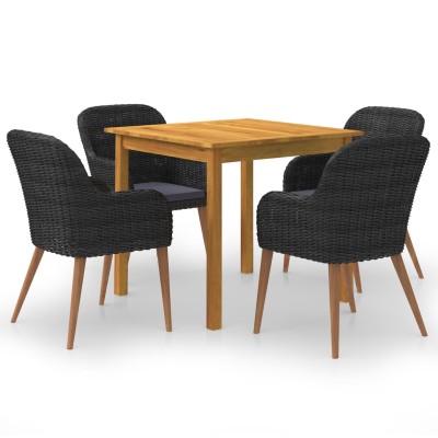 Juego de comedor para jardín 5 piezas negro