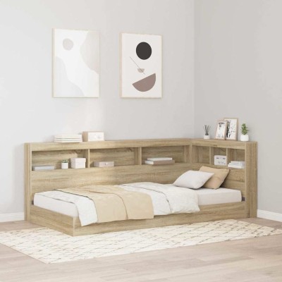Cama con Estantería con cabecera Roble Sonoma 75 x 190 cm