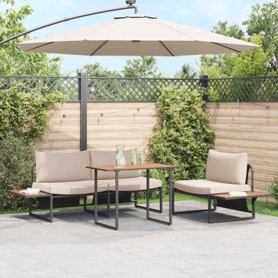 Conjunto de Comedor de Jardín 3 pcs Taupé Acero