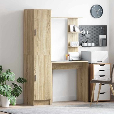 Escritorio con almacenamiento con estante 2 pcs Roble Sonoma