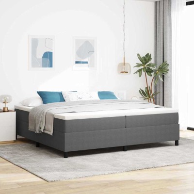 Cama tipo Box Spring Gris claro y blanco. 203 x 200 x 60 cm