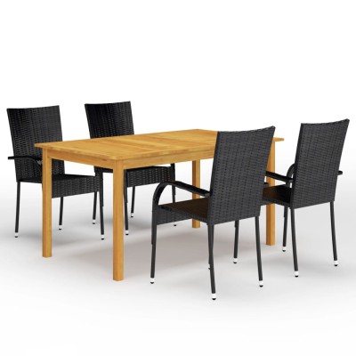 Juego de comedor para jardín 5 piezas negro
