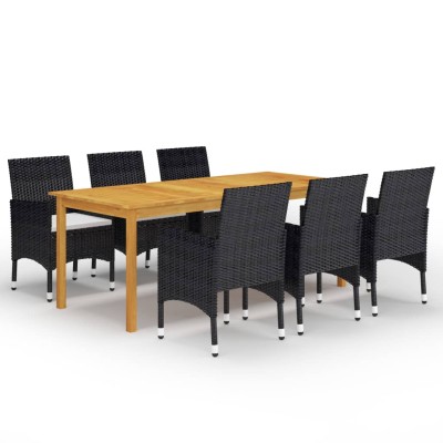 Juego de comedor de jardín de 7 piezas negro