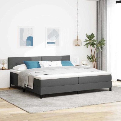 Cama box spring con colchón Gris oscuro 200 x 200 cm tela