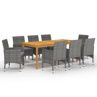 Juego de comedor de jardín 9 piezas gris