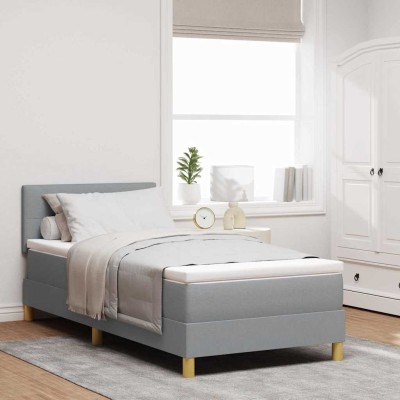 Cama box spring con colchón Gris claro 90 x 200 cm tela