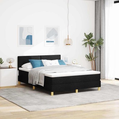 Cama box spring con colchón con colchón Negro 140 x 200 cm tela