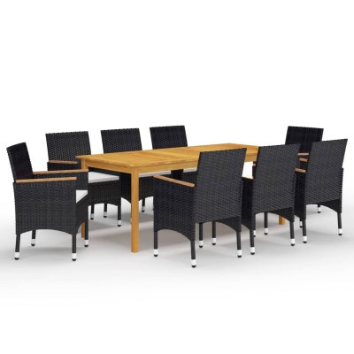 Juego de comedor de jardín de 9 piezas negro