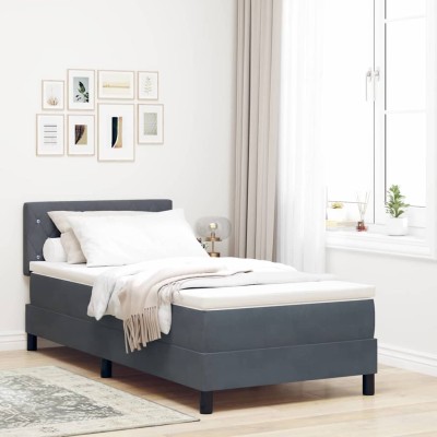 Cama con Somier y Colchón Gris oscuro 90 x 190 cm tela