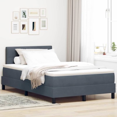 Cama con Somier y Colchón Gris oscuro 120 x 190 cm tela