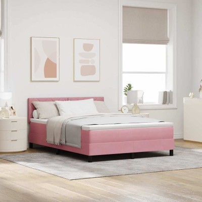 Cama con Somier y Colchón con colchón Rosa 160 x 200 cm tela
