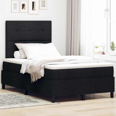 Cama tipo Box Spring con colchón Negro 120 x 200 cm tela