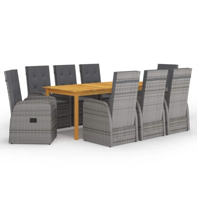 Juego de comedor para jardín 9 piezas gris