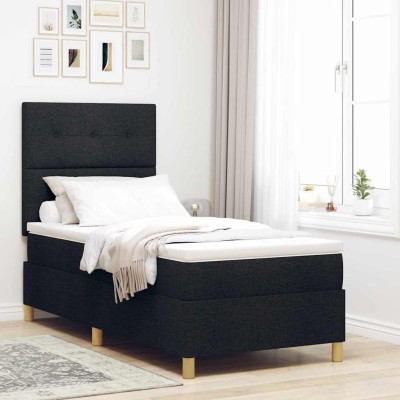 Cama tipo Box Spring con colchón Negro 100 x 200 cm tela
