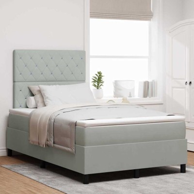 Cama tipo Box Spring Gris claro 120 x 190 cm Terciopelo