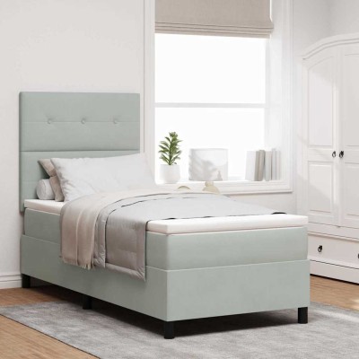 Cama tipo Box Spring Gris claro 100 x 200 cm Terciopelo