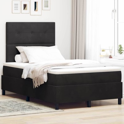 Cama tipo Box Spring con colchón Negro 120 x 190 cm Terciopelo