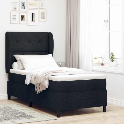 Cama tipo Box Spring con colchón Negro 100 x 200 cm tela
