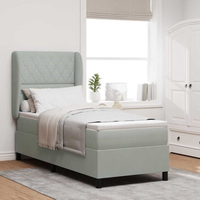 Cama tipo Box Spring Gris claro 80 x 200 cm Terciopelo