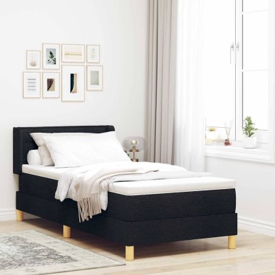 Cama tipo Box Spring Negro y Blanco y Negro 100 x 200 cm tela