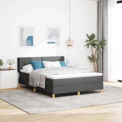 Cama con Somier con colchón Gris oscuro 160 x 200 cm tela
