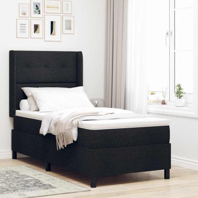 Cama tipo Box Spring con colchón Negro 80 x 200 cm tela