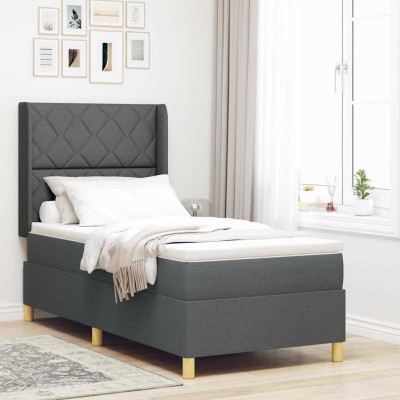 Cama con Somier con colchón Gris oscuro 90 x 200 cm tela