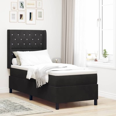 Cama tipo Box Spring con cabecera Negro 80 x 200 cm Terciopelo