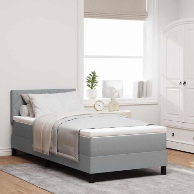 Cama tipo Box Spring con colchón Gris claro 90 x 190 cm tela