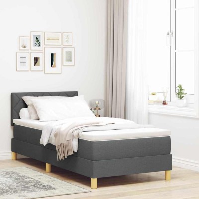 Cama tipo Box Spring con colchón Gris oscuro 90 x 200 cm tela