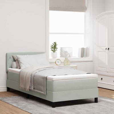 Cama tipo Box Spring Gris claro 90 x 190 cm Terciopelo