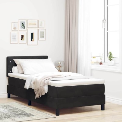 Cama tipo Box Spring con colchón Negro 90 x 200 cm Terciopelo