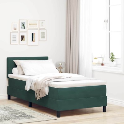 Cama tipo Box Spring Verde oscuro 90 x 200 cm Terciopelo