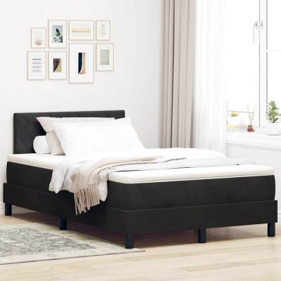 Cama tipo Box Spring con colchón Negro 120 x 200 cm Terciopelo