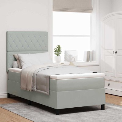 Cama tipo Box Spring Gris claro 90 x 190 cm Terciopelo