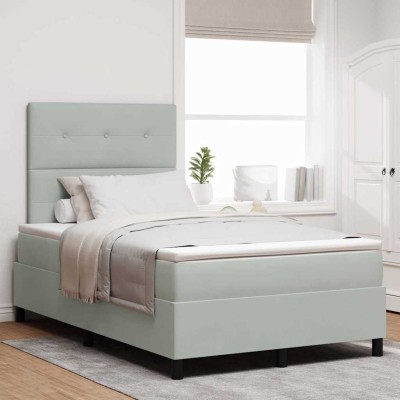 Cama tipo Box Spring Gris claro 120 x 200 cm Terciopelo