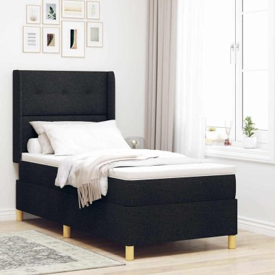 Cama tipo Box Spring con colchón Negro 80 x 200 cm tela