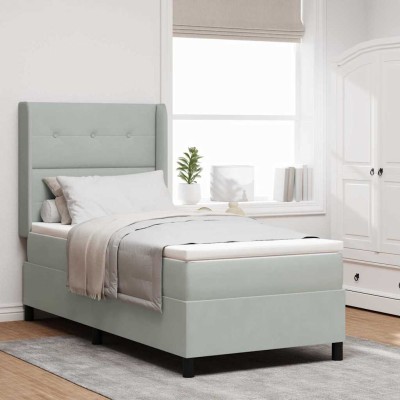Cama con Box Spring LED y Colchón Manual Gris claro 80 x 200 cm