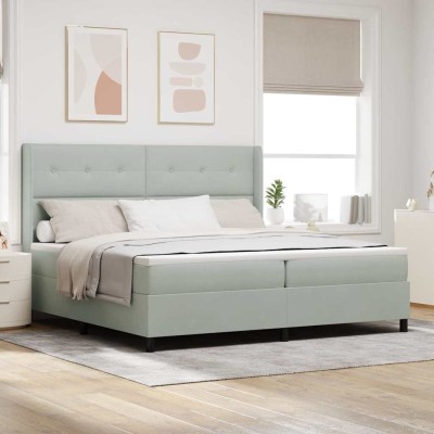 Cama con Box Spring LED y Colchón Gris claro 200 x 200 cm
