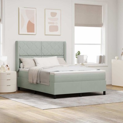 Cama con Box Spring LED y Colchón Gris claro 140 x 200 cm