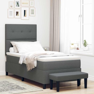 Cama tipo Box Spring con colchón Gris oscuro 80 x 200 cm tela