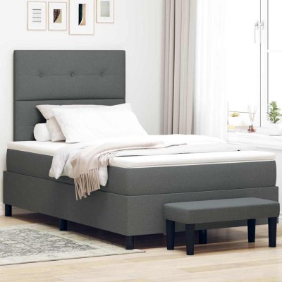 Cama tipo Box Spring con colchón Gris oscuro 120 x 190 cm tela
